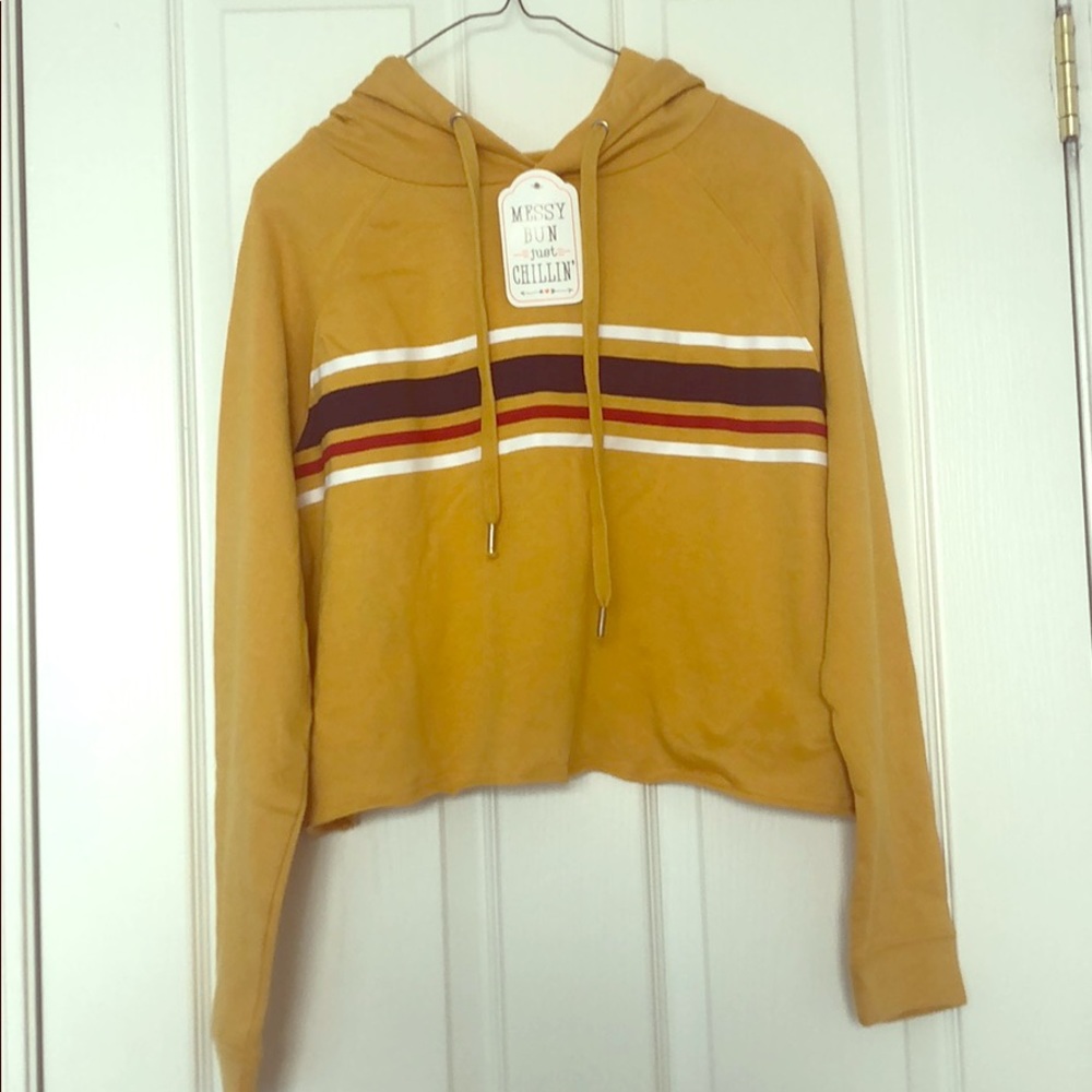 Mustard Yellow Crop Top Hoodie Pullover